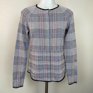 Carlisle Cardigan Small Black Pink Blue Plaid Snap-Front Sweater Women's